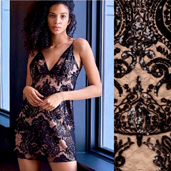 FREE PEOPLE | NEW NWT | Night Shimmer Mini Dress | Fully Lined | Size 12 | Black